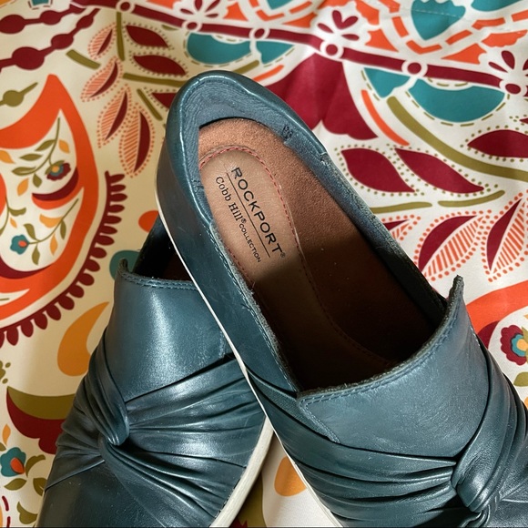 Rockport Willa Bow Ruched Teal Leather Slip On 7.5 - Picture 8 of 10